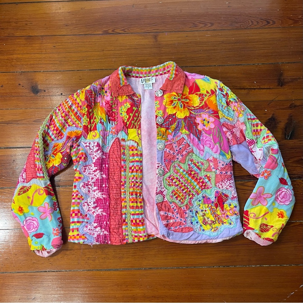 Vintage Sandy Starkman Patchwork Embroidered Festival Statement Jacket Sz M 🍄